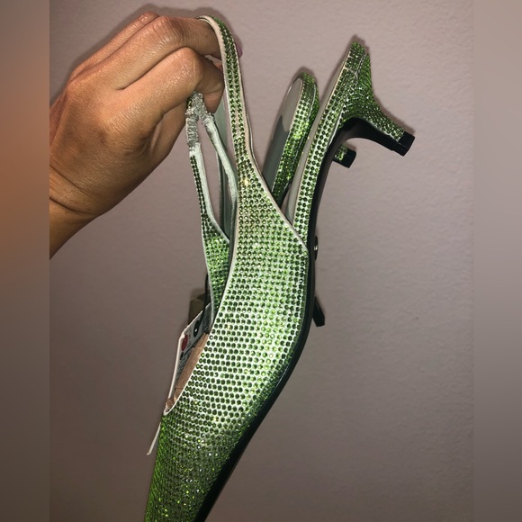 Apple green sparkly rhinestone Zara kitten heels - Picture 9 of 11